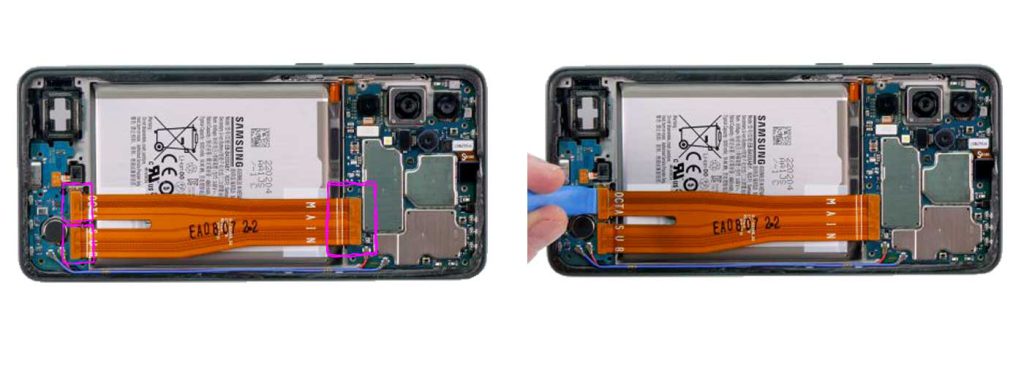 مرحله-پنجم-در-تعویض-باتری-گوشی-Galaxy-A33-جدا-کردن-کانکتور-های-باتری